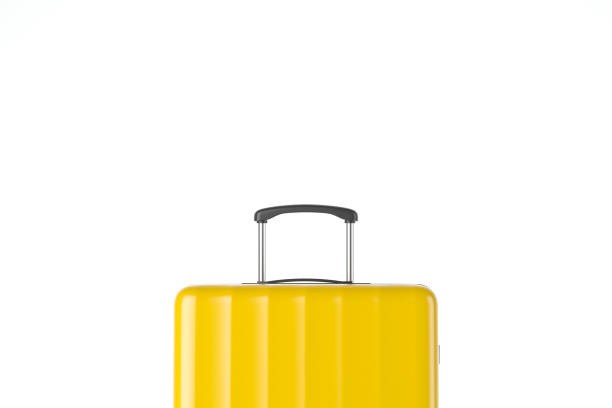 istock Yellow suitcase close up over white 1138637252