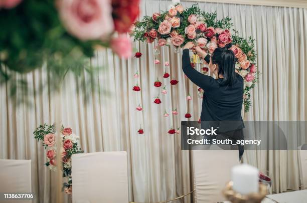 Woman Making Wedding Decoration Stock Photo - Download Image Now - Wedding, Florist, Flower