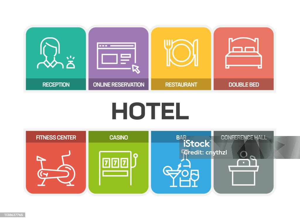 HOTEL RELATED LINE ICONS Convention Center stock vector