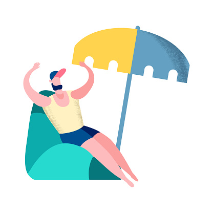 Man on Summer Vacation Flat Vector Illustration