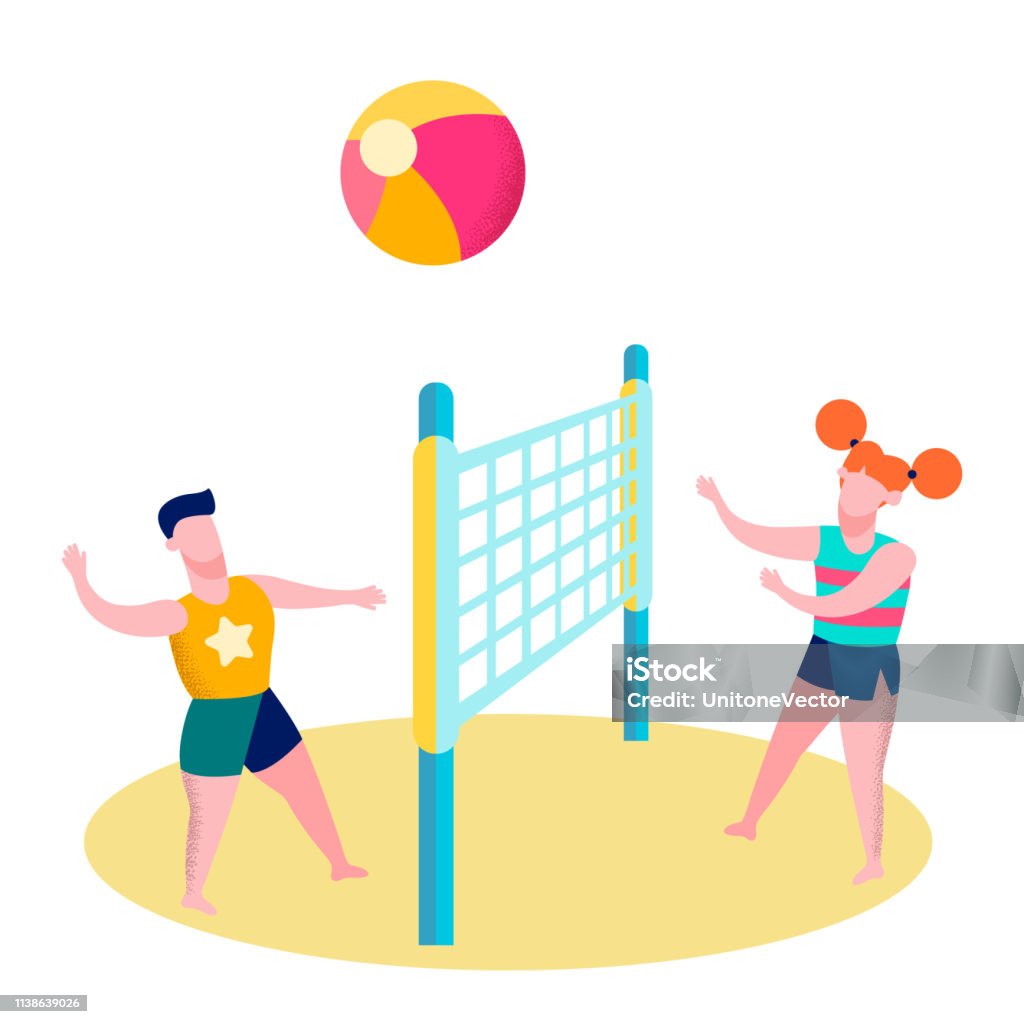 Bạn Bè Chơi Bóng Chuyền Bãi Biển Hình Minh Họa Phẳng Hình minh họa ...