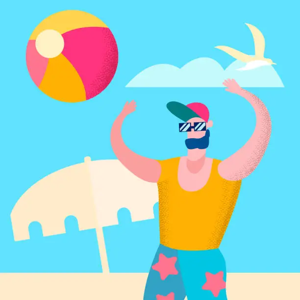 Vector illustration of Sporty Man Playing Beach Volleyball Illustration