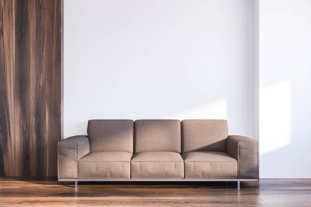 istock White and wooden living room, sofa 1138639323
