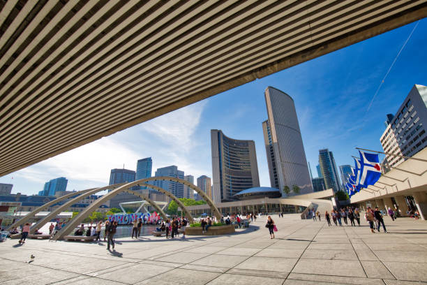 Toronto, Canada-March 16, 2018: Toronto City Hall and Nathan Phillips Square at sunset