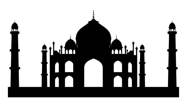 Silhouette of Taj Mahal Black silhouette of mosque and mausoleum Taj Mahal. EPS 8 taj mahal vector stock illustrations