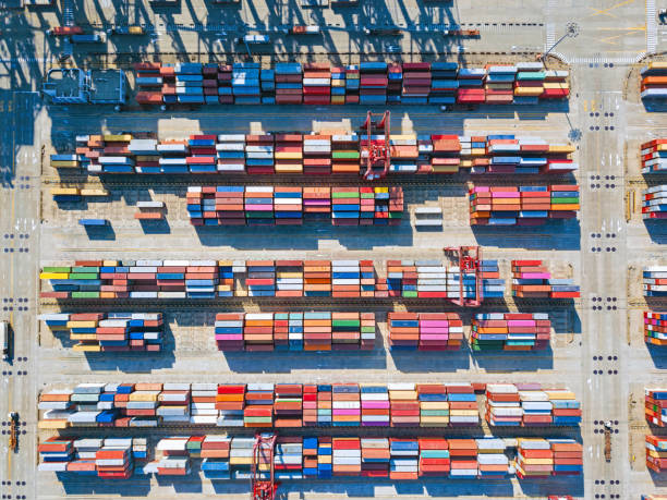 istock Aerial view of containers 1138642503