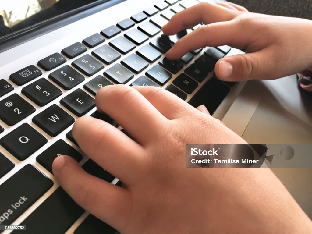 Kid Computer Hand Child Hands On Computer Keyboard Stock Photo - Download Image Now ...