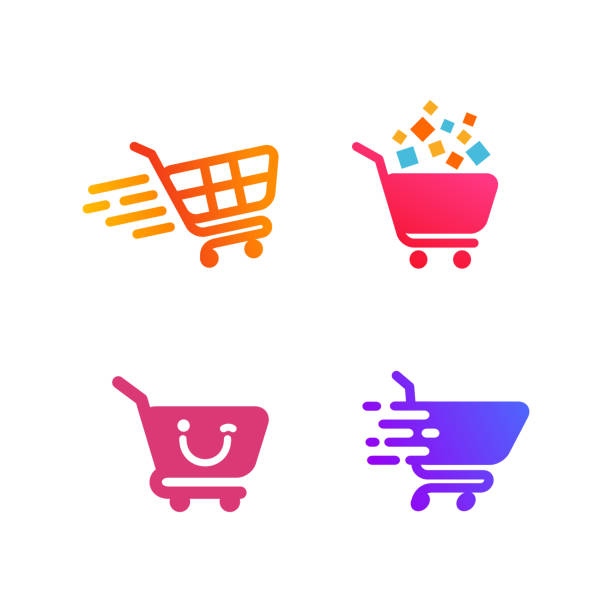 ilustraciones, imágenes clip art, dibujos animados e iconos de stock de diseño de símbolo de icono de carrito de compras. diseño de icono de compras - online shopping