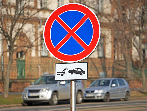 No stopping traffic sign on the road