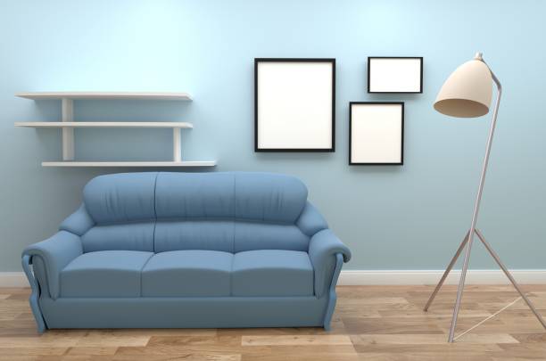 istock Mint wall - Living room with sofa and lamp. 3D rendering 1138648555