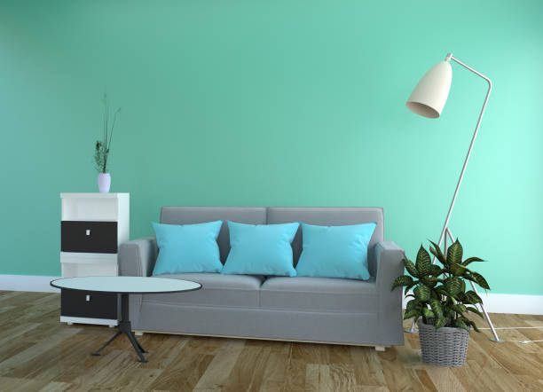 istock Mint wall - Living room with sofa and lamp. 3D rendering 1138648588