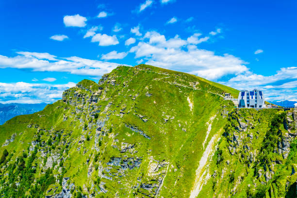 building designed by mario botta on top of monte generoso, switzerland - ticino canton mountain lake lugano lake imagens e fotografias de stock