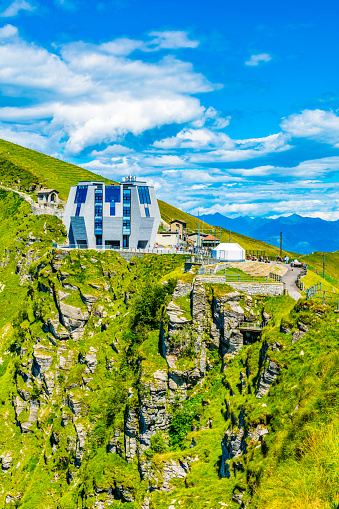 Edificio diseñado por Mario Botta en la cima del Monte generoso, Suiza photo
