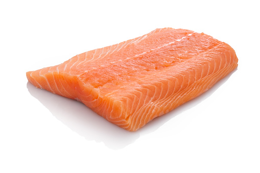 Raw salmon fish filllet white isolated