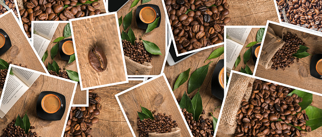 Collage off coffee bean concept.