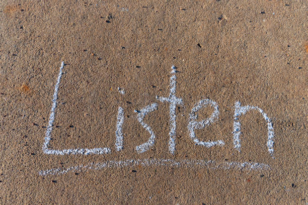 istock the word Listen written with sidewalk chalk 1138654859