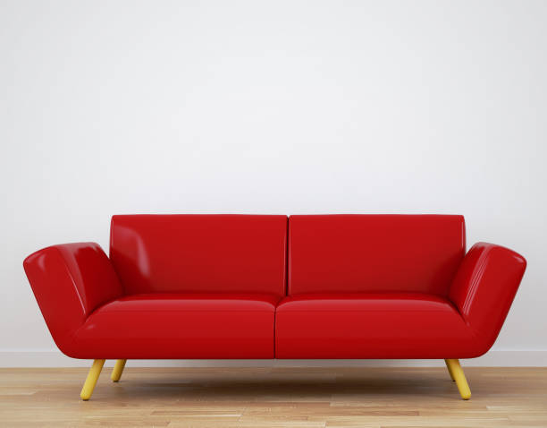 istock Red Sofa, Wooden floor on empty white wall background. 3D rendering 1138655162