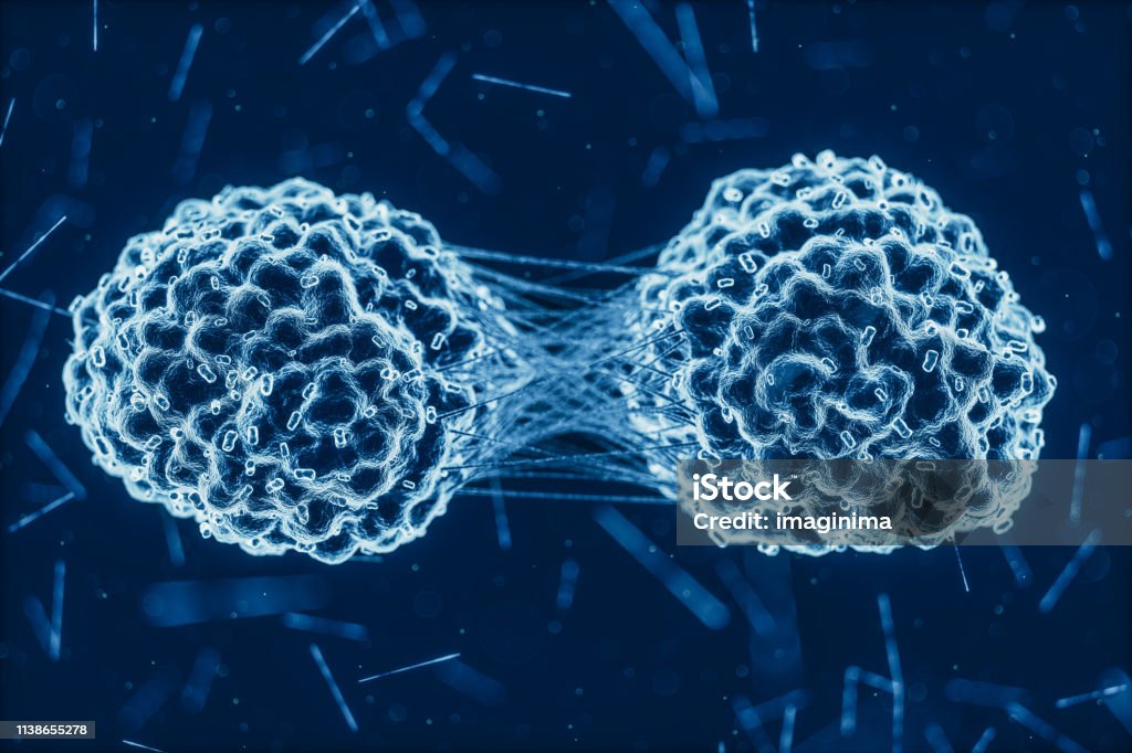 Cancer Cells Division 3d medical illustration of the cancer cells during division. Cancer Cell Stock Photo