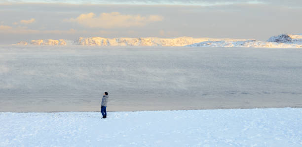istock Asian male walking on Arctic beach 1138655311