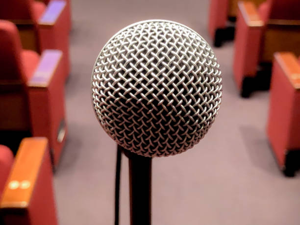 Microphone on a stand Microphone on a stand interview seminar microphone inside of stock pictures, royalty-free photos & images