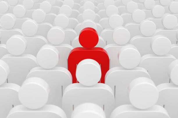 istock Leader Concept. One Red Man Person in Crowd of Plain People. 3d Rendering 1138657508