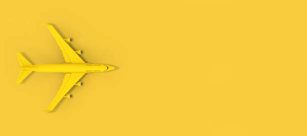 istock Top View of Yellow Jet Passenger's Airplane with Blank Space for Your Design. 3d Rendering 1138657516
