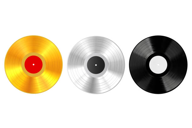 istock Gold, Silver amd Plastic Vinyl Record with Blank Labels. 3d Rendering 1138657686