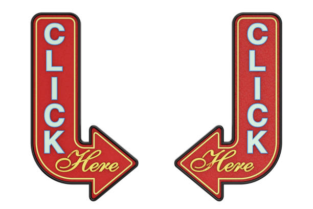 istock Vintage Rusty Metal Click Here Arrow Sign. 3d Rendering 1138657707