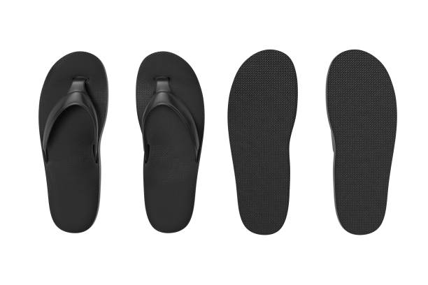 istock Black Flip Flops Sandals in Clay Style. 3d Rendering 1138657811