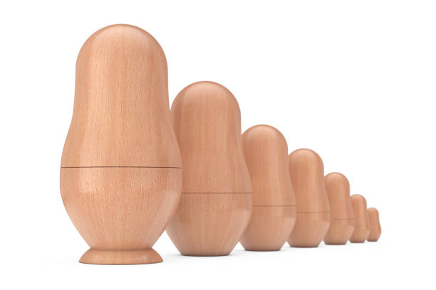 istock Row of Russian Wooden Blank Matryoshka Nesting Dolls Mockups. 3d Rendering 1138657921