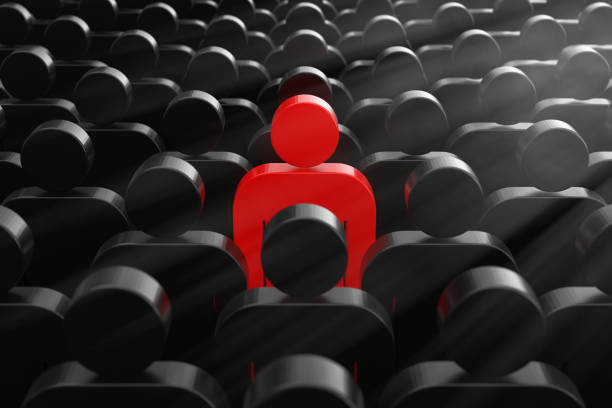 istock Leader Concept. One Red Man Person in Crowd of Plain People. 3d Rendering 1138657988