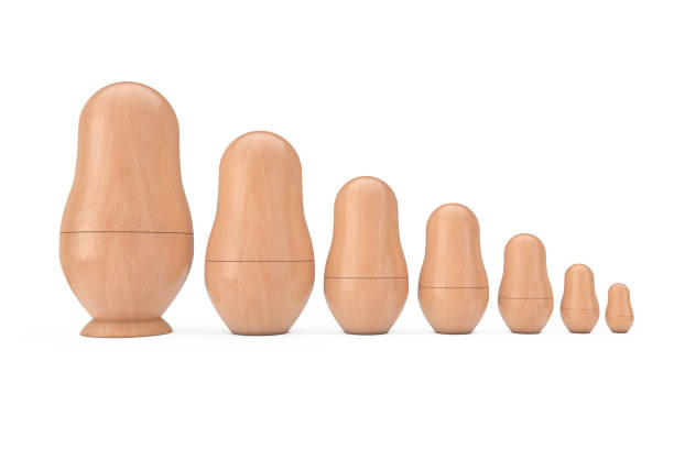 istock Row of Russian Wooden Blank Matryoshka Nesting Dolls Mockups. 3d Rendering 1138658004