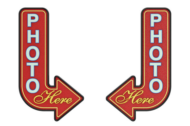 istock Vintage Rusty Metal Photol Here Arrow Sign. 3d Rendering 1138658012