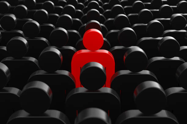 istock Leader Concept. One Red Man Person in Crowd of Plain People. 3d Rendering 1138658098