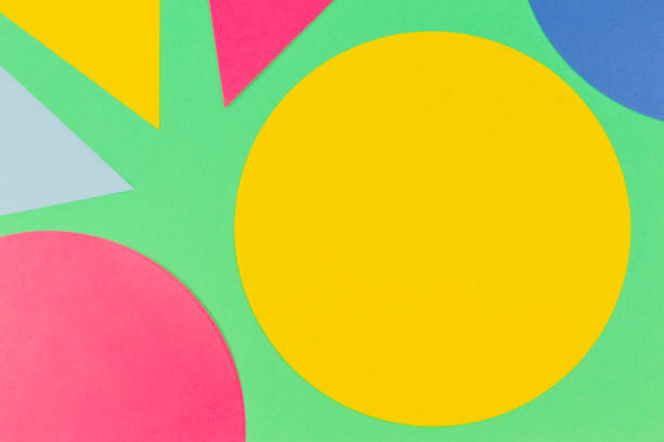 istock Abstract color paper texture background. Colorful round circle triangle shape geometry composition on light green background. Top view 1138659288