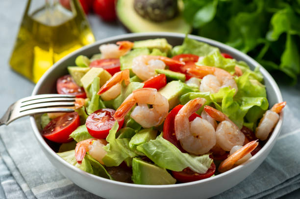 istock Salad with shrimps, avocado and cherry tomatoes. 1138667757