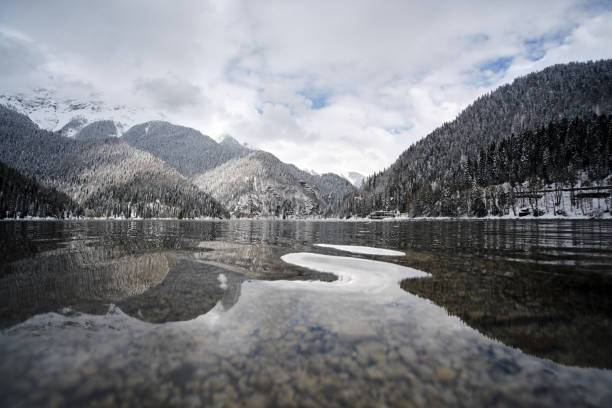 Snowy winter on Lake Ritsa, Abkhazia