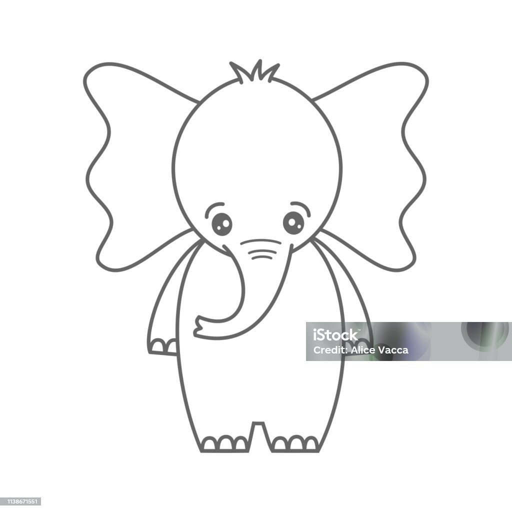 cute cartoon lovely black and white baby elephant vector illustration for coloring art Africa stock vector