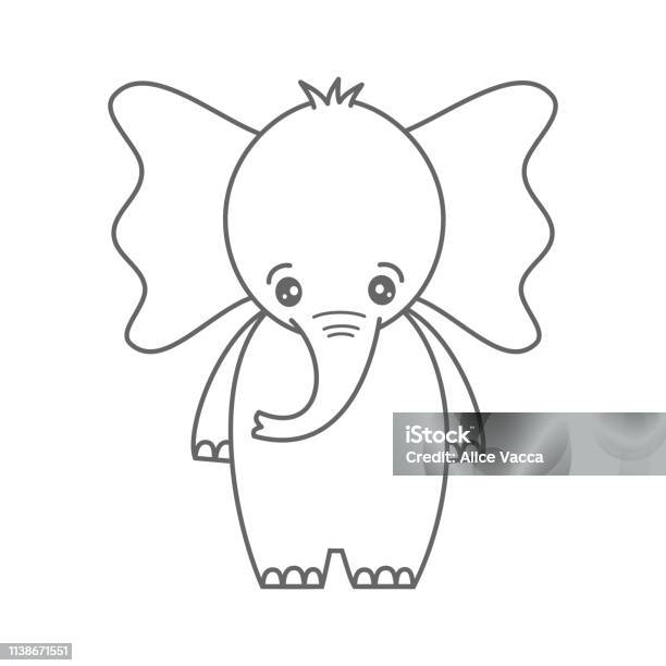 Cute Cartoon Lovely Black And White Baby Elephant Vector Illustration For Coloring Art Stock Illustration - Download Image Now