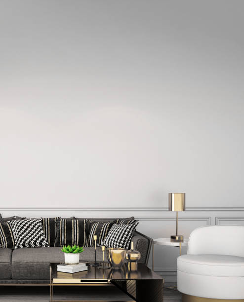 istock interior design for living area or reception with classic wall background / 3d illustration,3d rendering 1138675444