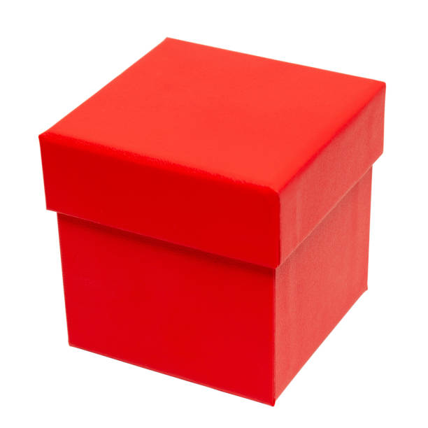 istock Red cardboard gift box. packaging for shopping and gifts. Red box isolated. Tilted view. 1138676914