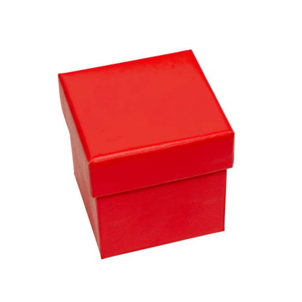 istock Red cardboard gift box. Packaging for shopping and gifts. Red box isolated. Tilted view 1138678031