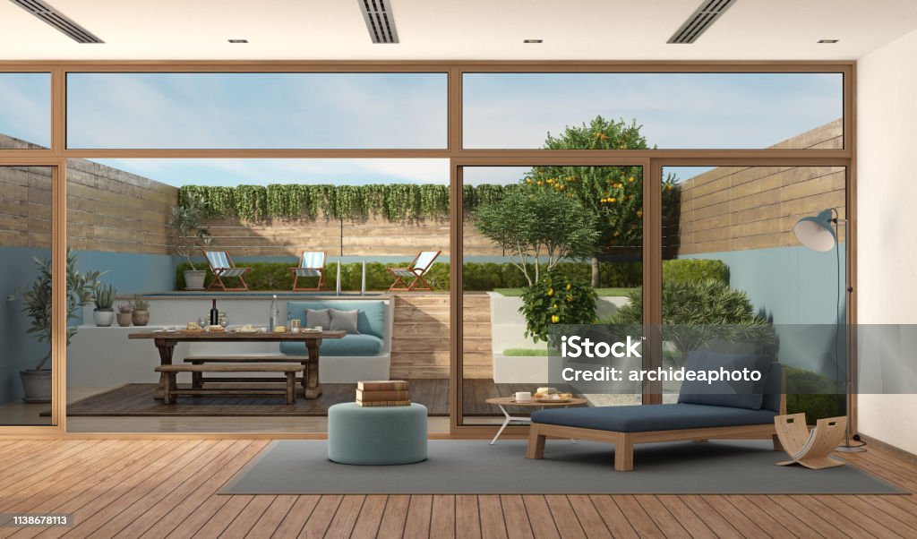 Modern Living Room With Garden On Background Stock Photo - Download Image Now - Swimming Pool, Fence, Modern - iStock Modern Living Room With Garden On Background Stock Photo - Download Image Now - Swimming Pool, Fence, Modern - iStock