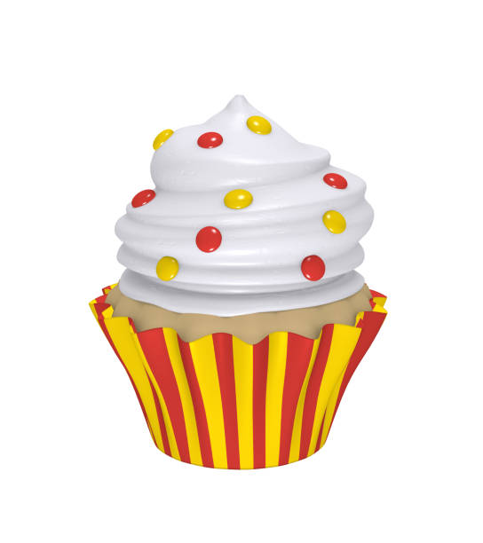 istock Delicious cupcake in red-yellow striped molds 1138678439
