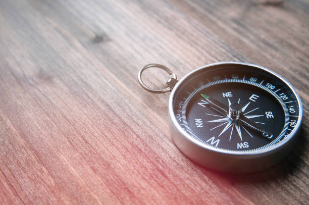 istock Old compass on a dark wooden background. Copy space for text or design 1138679242