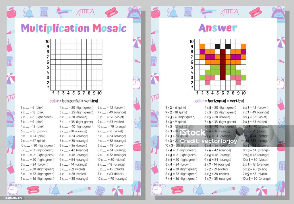 Multcolshon Math Multiplication Mosaic Math Puzzle Worksheet Educational Game Coloring ...