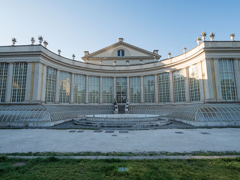 March 2019. Exterior of the Torlonia Theater at Villa Torlonia. The theater, currently closed, is located in a public park, called Villa Torlonia, in the middle of the city. March 2019 in Rome.