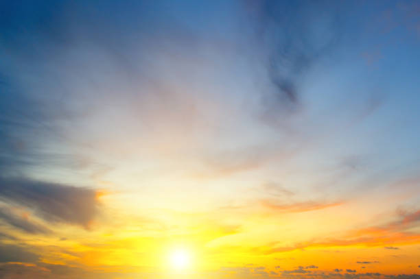 istock Cloudy sky and bright sunrise over the horizon. 1138686954