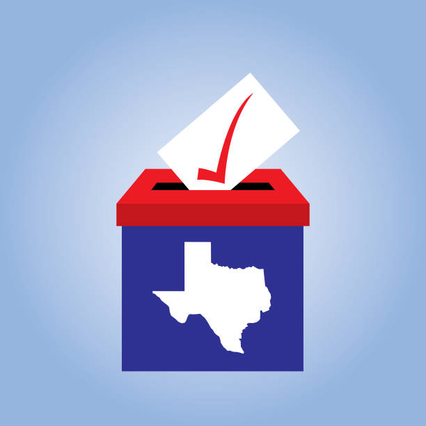 Texas Ballot Box icon Vector illustration of a red and blue ballot box with a white map of Texas on it. early voting stock illustrations