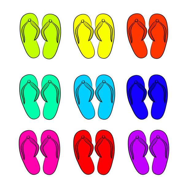 illustrations, cliparts, dessins animés et icônes de illustration vectorielle de néon ou d'acide flip flops - summer flip flop clothesline fun
